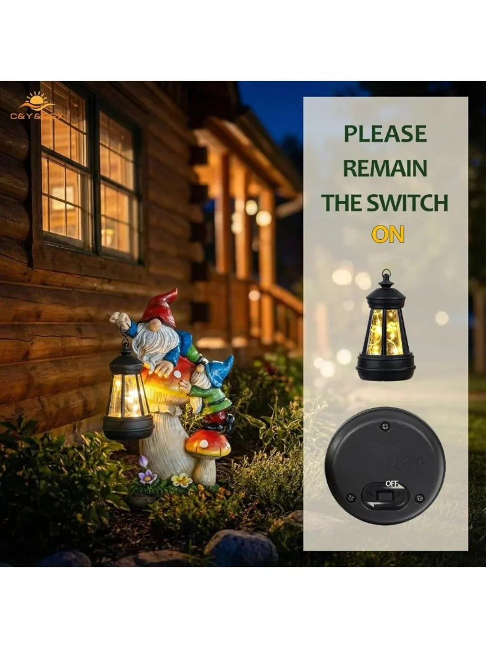 Solar Garden Gnome Statue with Lantern | Waterproof Mushroom Decor | LED Yard